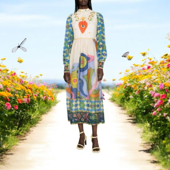 ALÉMAIS Printed Long Dress Size: SAUS 8,All Products : American Fashion Style Bags On Sale